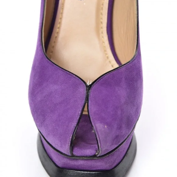 Kid Scamosciato Tribute 105 Platform Mary Jane Peep Toe Pumps 36 Viola - Picture 11 of 11